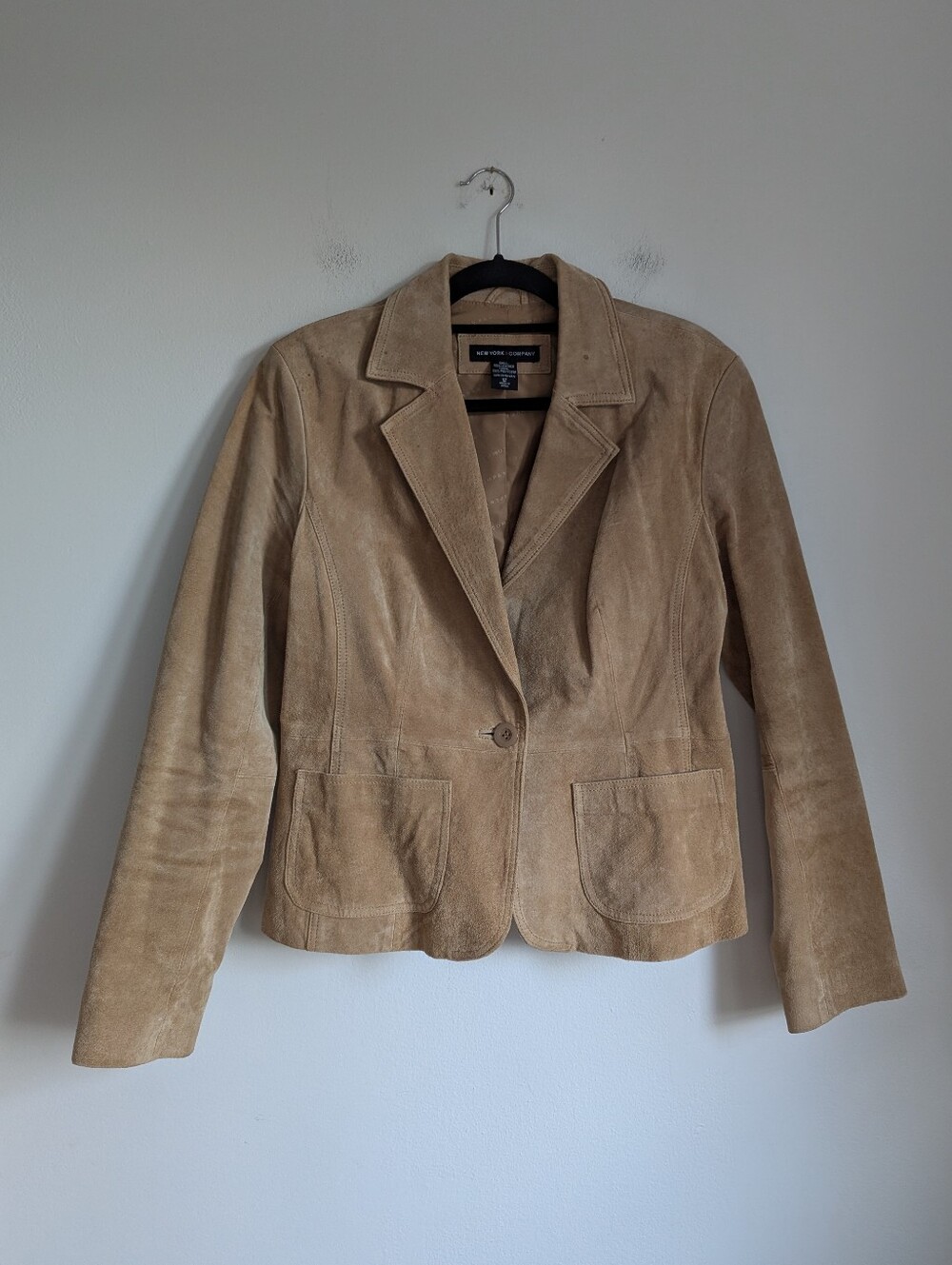 Vintage Y2K New York & Company Tan Suede Leather Blazer Jacket 12